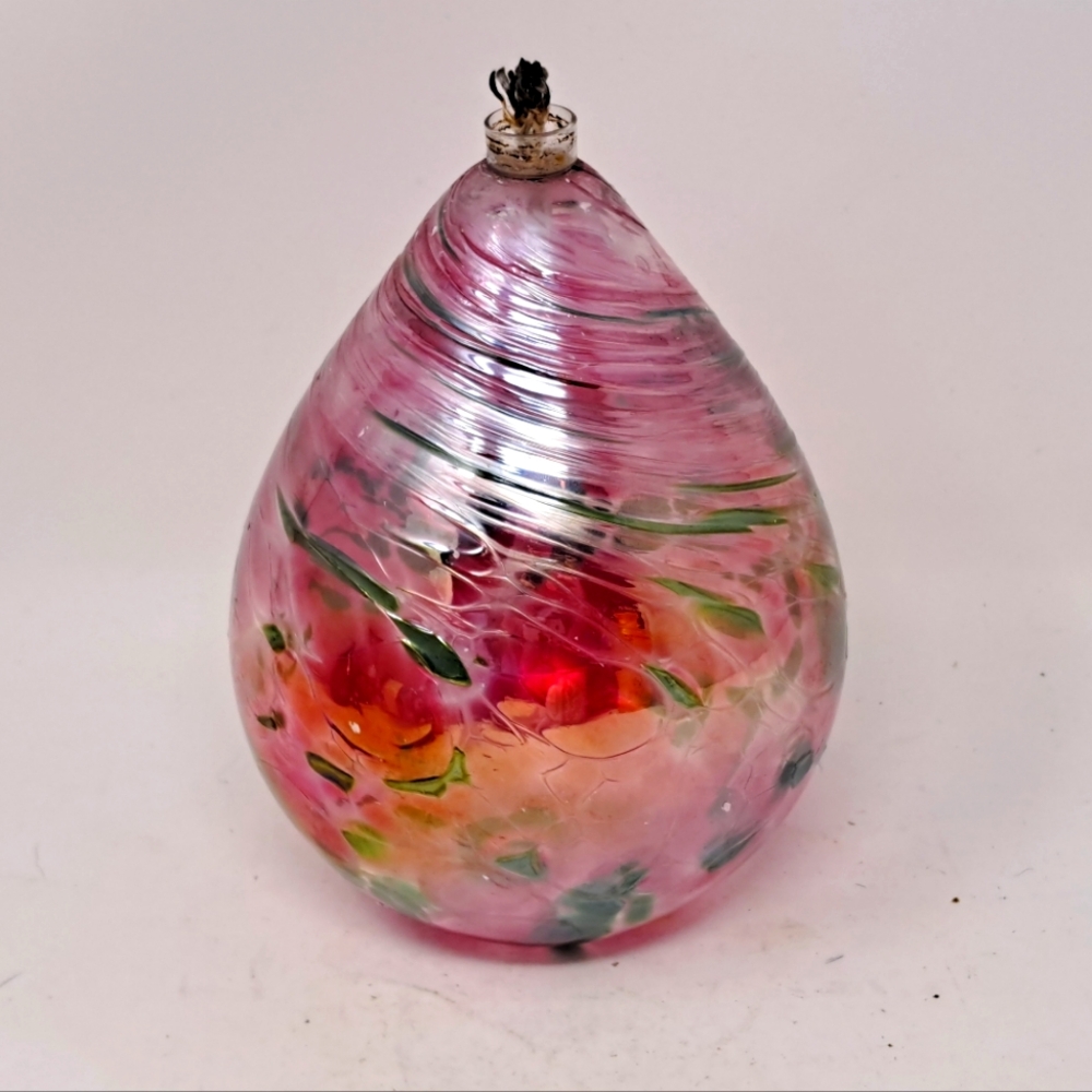 Hand Blown Art Glass Oil Lamp